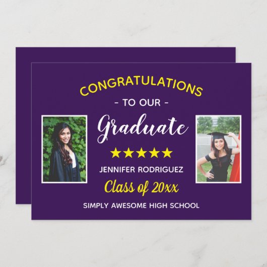 Faire-part Graduation Custom 2 Photo Félicitations Diplômé (Devant / Derrière)