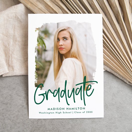 Faire-part Graduation de la photo de preppy Green Script