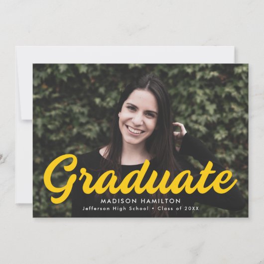 Faire-part Graduation de la photo de script jaune gras (Devant)