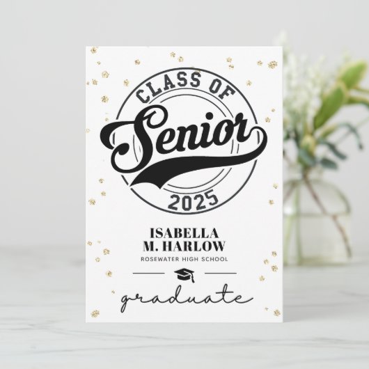 Faire-part Graduation de la photo Gold de Script moderne (Debout devant)