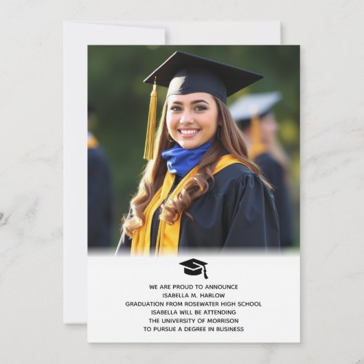 Faire-part Graduation de la photo Gold de Script moderne (Dos)
