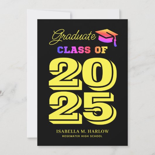 Faire-part Graduation de l'arc-en-ciel jaune (Devant)