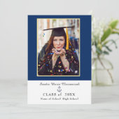 Faire-part graduation en bleu marine moderne (Debout devant)