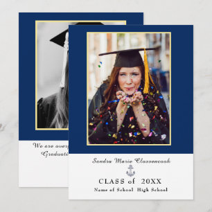 Faire-part graduation en bleu marine moderne