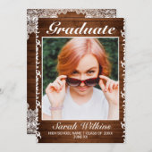 Faire-part Graduation en bois rustique et dentelle blanche (Devant / Derrière)