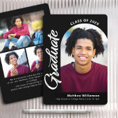 Faire-part Graduation en noir blanc 4 Photo Gras Arch Script