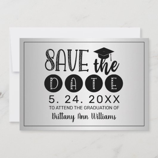 Faire-part Graduation Enregistrer la date Black Typography Ar (Devant)