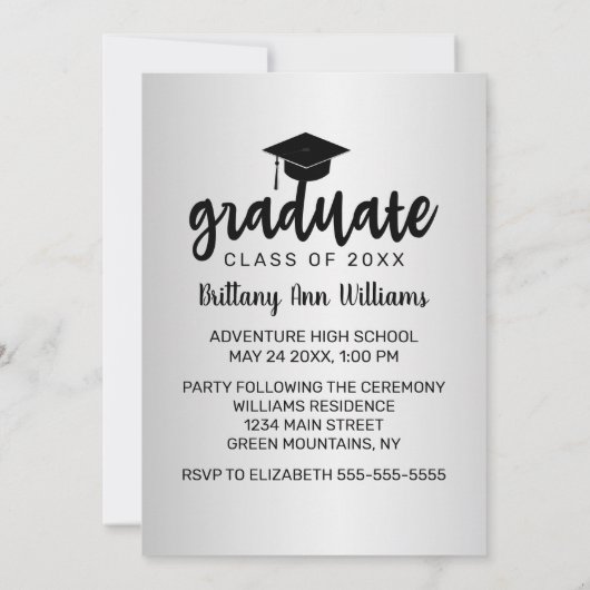 Faire-part Graduation Enregistrer la date Black Typography Ar (Dos)
