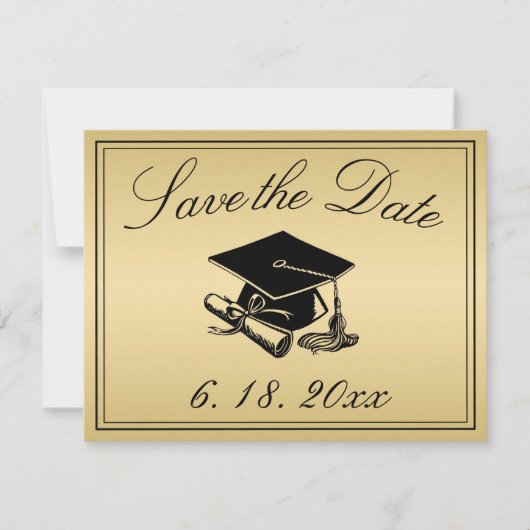 Faire-part Graduation Enregistrer la date Gold Black Casquett (Devant)
