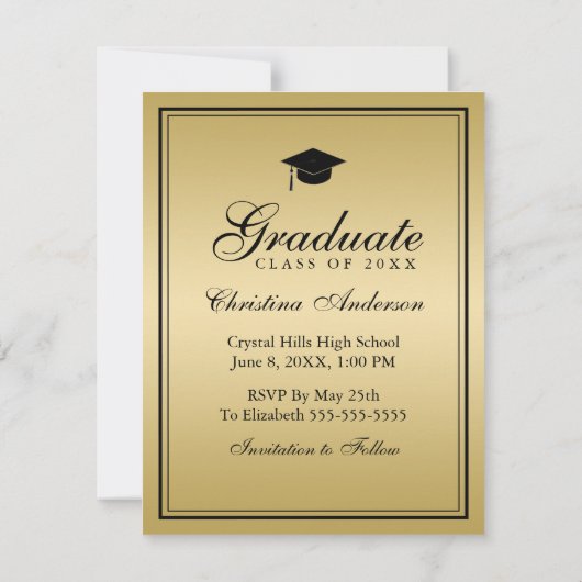 Faire-part Graduation Enregistrer la date Gold Black Script C (Dos)