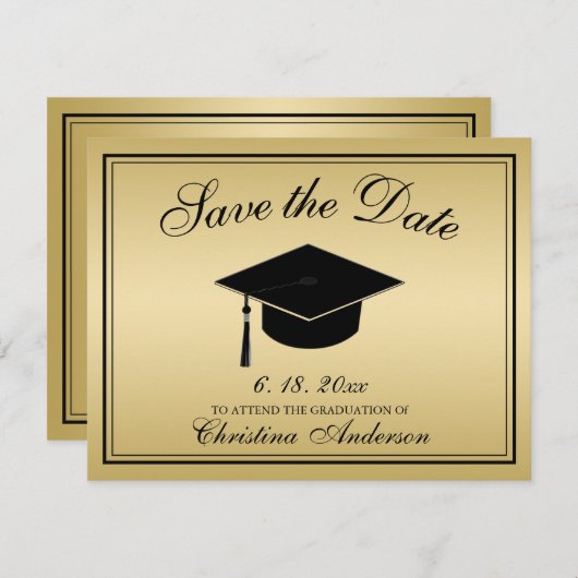 Faire-part Graduation Enregistrer la date Gold Black Script C (Devant / Derrière)