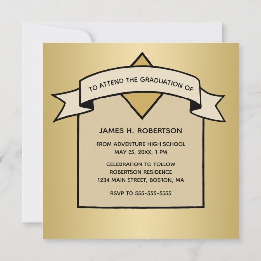 Faire-part Graduation Enregistrer la date Gold Grad Casquette (Dos)