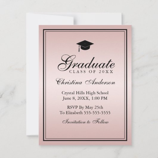Faire-part Graduation Enregistrer la date Rose or Script Casq (Dos)