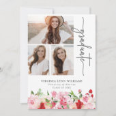 Faire-part Graduation Florale Rose Rouge (Devant)