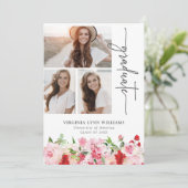 Faire-part Graduation Florale Rose Rouge (Debout devant)