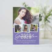 Faire-part Graduation florale violet rétro Collage photo (Debout devant)