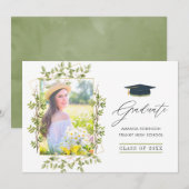 Faire-part Graduation géométrique verte (Devant / Derrière)