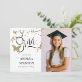 Faire-part Graduation Gold Butterflies Grad Calligraphie (Debout devant)