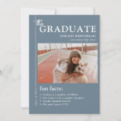 Faire-part Graduation Magazine Fun Facts Dusty Blue (Devant)