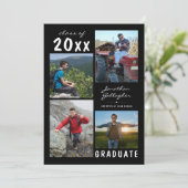 Faire-part Graduation manuscrite Nom 4 Photo Collage noir (Debout devant)