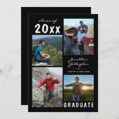 Faire-part Graduation manuscrite Nom 4 Photo Collage noir (Devant / Derrière)