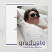 Faire-part Graduation Marine Bleu Blanc Revêtement simple pho (Devant / Derrière)