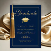 Faire-part Graduation Marine Bleu Or Formal Script Grad Casqu