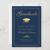 Faire-part Graduation Marine Bleu Or Formal Script Grad Casqu (Devant)