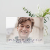 Faire-part Graduation Marine Bleu Simple Blanc Revêtement pho (Debout devant)