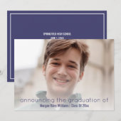 Faire-part Graduation Marine Bleu Simple Blanc Revêtement pho (Devant / Derrière)