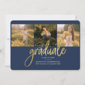 Faire-part Graduation Marine Blue Gold 4 Photo Collage Script (Devant)