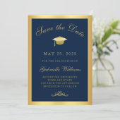 Faire-part Graduation Marine Blue Gold Frame Enregistrer la d (Debout devant)