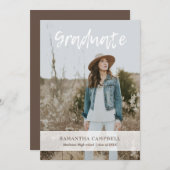 Faire-part Graduation minimaliste manuscrite de script photo (Devant / Derrière)