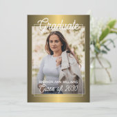 Faire-part Graduation minimaliste Or brillant (Debout devant)