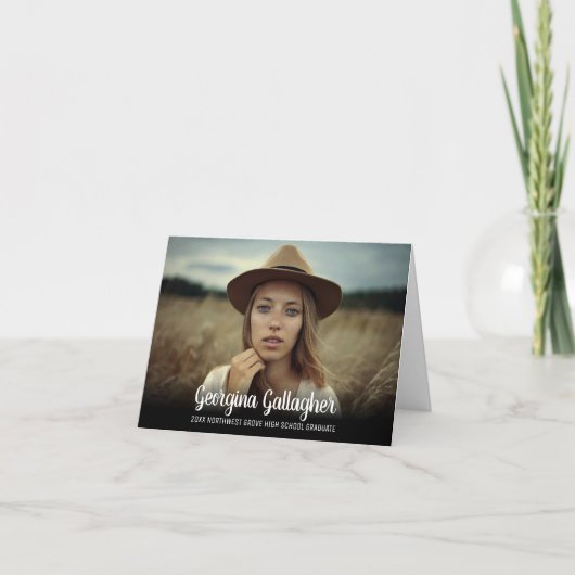 Faire-part Graduation Modern Bold Photo | Script Grad Nom (Devant)