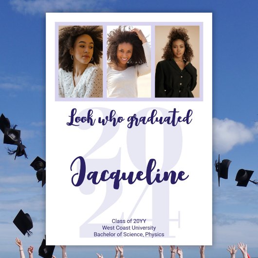 Faire-part Graduation Moderne 2025 Purple Script Photo Collag
