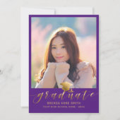Faire-part Graduation moderne 2 Photo Gold Script Casquette v (Devant)