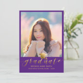 Faire-part Graduation moderne 2 Photo Gold Script Casquette v (Debout devant)