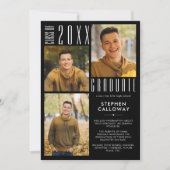 Faire-part Graduation moderne 3 Photos Couleur personnalisée (Devant)