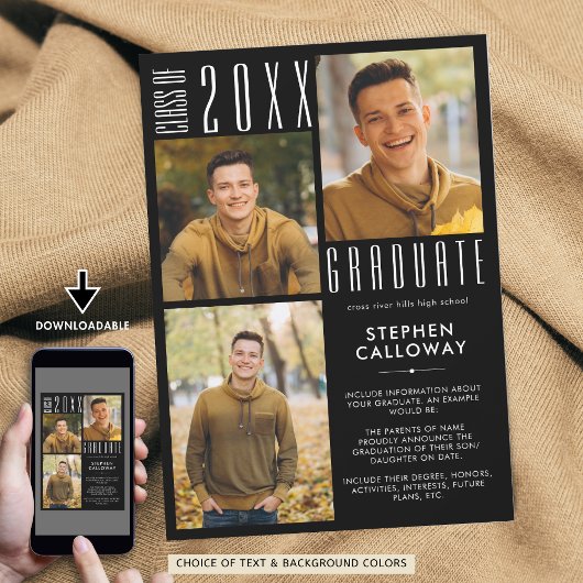 Faire-part Graduation moderne 3 Photos Couleur personnalisée