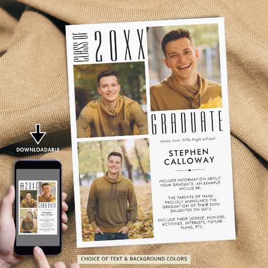 Faire-part Graduation moderne 3 Photos Typographie minimalist