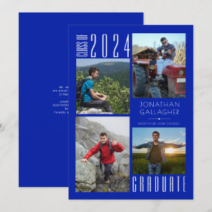 Faire-part Graduation moderne 4 Photo Royal Bleu et Blanc