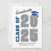 Faire-part Graduation moderne bleu et gris (Devant)