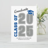 Faire-part Graduation moderne bleu et gris (Debout devant)