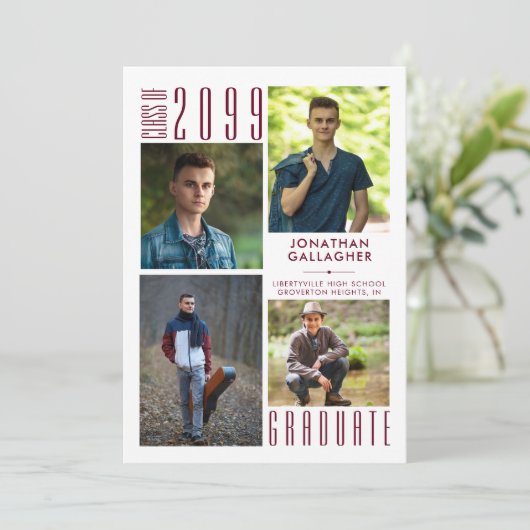 Faire-part Graduation moderne Burgundy Maroon 5 Photo (Debout devant)