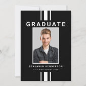 Faire-part Graduation moderne de Garçon noir et blanc (Devant)