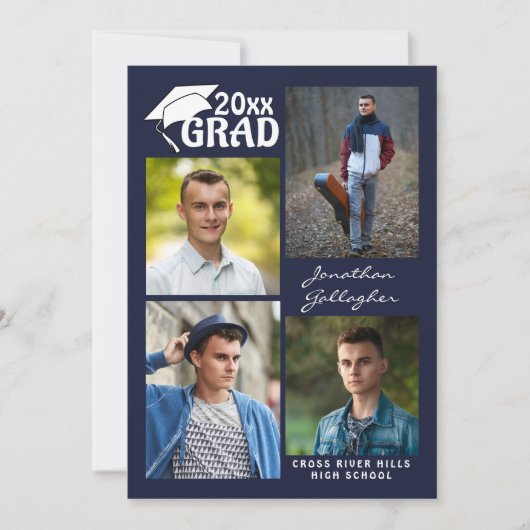 Faire-part Graduation moderne Marine Bleu 5 photo GRAD (Devant)