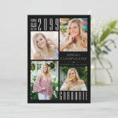 Faire-part Graduation moderne noir blanc 5 photo (Debout devant)