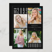 Faire-part Graduation moderne noir blanc 5 photo (Devant / Derrière)