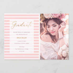 Faire-part Graduation moderne Photo Blush Pink Stripes
